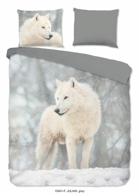Good Morning Dekbedovertrek "poolwolf in de sneeuw" - Grijs - (240x200/220 cm) - Katoen Flanel