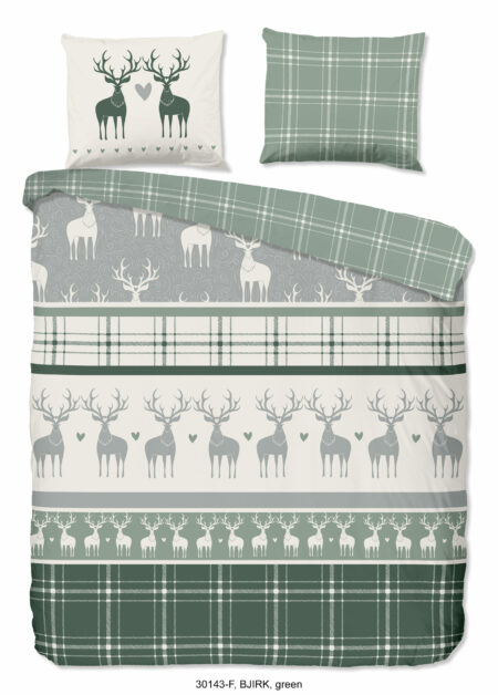 Good Morning Dekbedovertrek "rendieren" - Groen - (240x200/220 cm) - Katoen Flanel