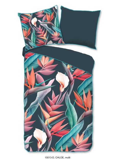 Descanso Dekbedovertrek "bloemen en bladeren" - Multi - (155x220 cm) - Biologisch Katoen satijn