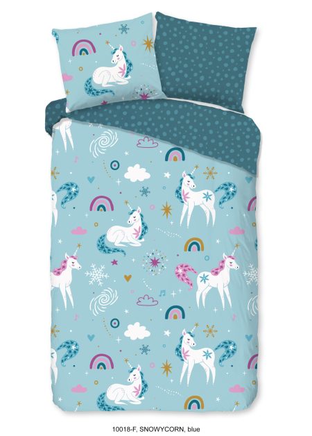 Good Morning Kinderdekbedovertrek "eenhoorns en regenbogen" - Blauw - (140x200/220 cm) - Katoen Flanel