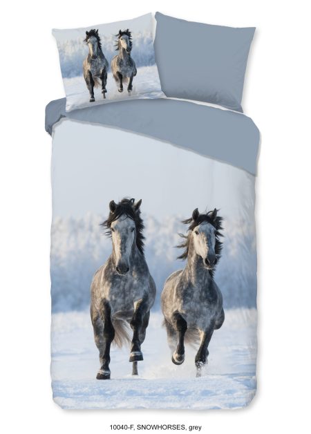 Good Morning Dekbedovertrek "paarden in de sneeuw" - Grijs - (140x200/220 cm) - Katoen Flanel