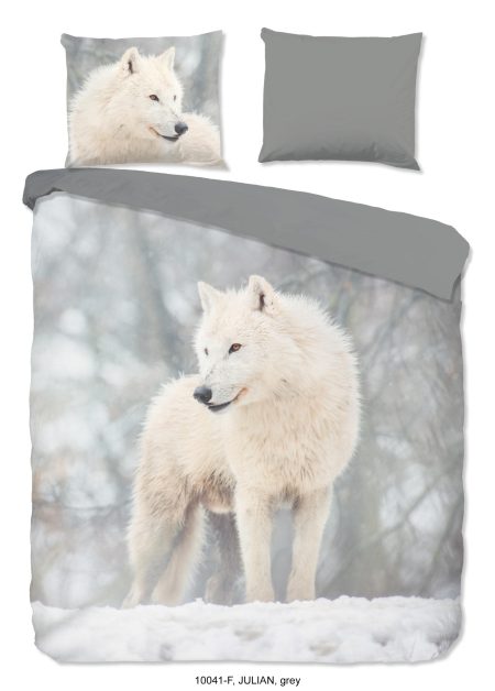 Good Morning Dekbedovertrek "poolwolf in de sneeuw" - Grijs - (200x200/220 cm) - Katoen Flanel