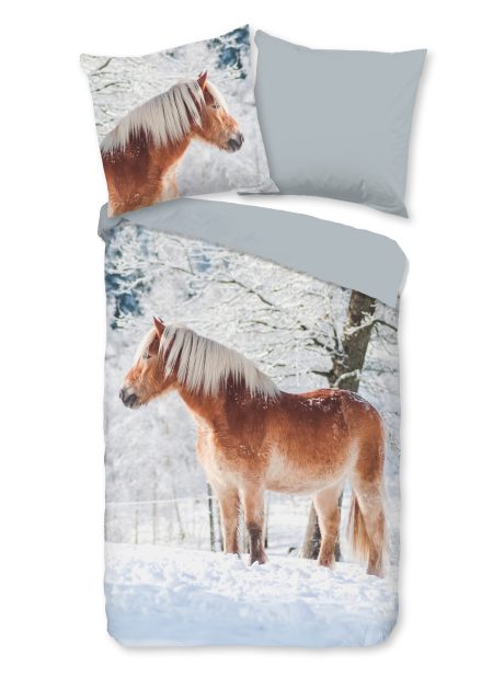 Good Morning Kinderdekbedovertrek "haflinger paard in de sneeuw" - Multi - (135x200 cm) - Katoen Flanel