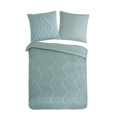 Pure Dekbedovertrek "luxe zizag biezen/ borduursels" - Groen - (135x200 cm) - Microfiber