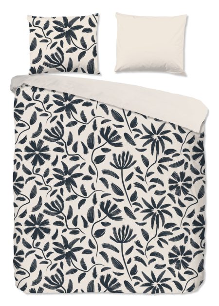 Good Morning Dekbedovertrek "getekende bloemen" - Wit - (200x200/220 cm) - Katoen