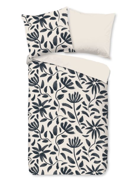 Good Morning Dekbedovertrek "getekende bloemen" - Wit - (200x200 cm) - Katoen