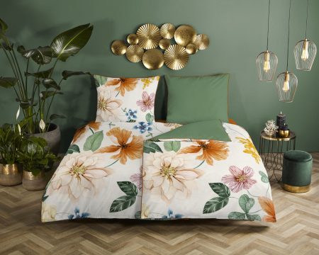 Descanso Dekbedovertrek "bloemen" - Ecru - (135x200 cm) - Biologisch Katoen satijn