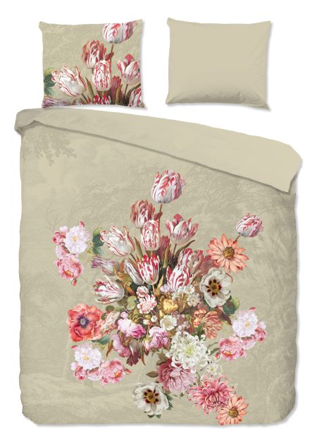 Good Morning Dekbedovertrek "bloemen" - Zand - (240x200/220 cm) - Katoen