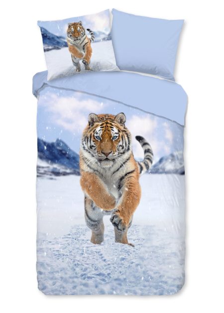 Good Morning Dekbedovertrek "tijger in de sneeuw" - Multi - (140x200/220 cm) - Katoen Flanel