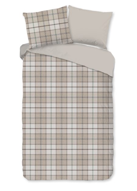 Good Morning Dekbedovertrek "geruite print" - Zand - (140x200/220 cm) - Katoen Flanel