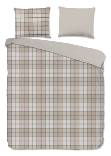 Good Morning Dekbedovertrek "geruite print" - Zand - (200x200/220 cm) - Katoen Flanel