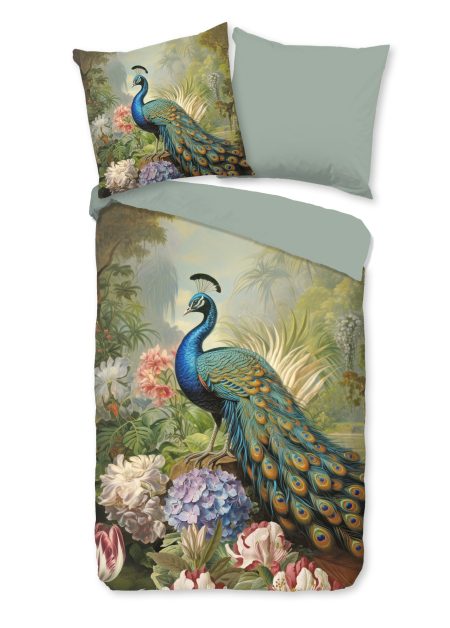 Good Morning Dekbedovertrek "bloemen en pauw" - Multi - (135x200 cm) - Katoen