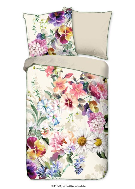 Descanso Dekbedovertrek "bloemen" - Ecru - (135x200 cm) - Biologisch Katoen satijn