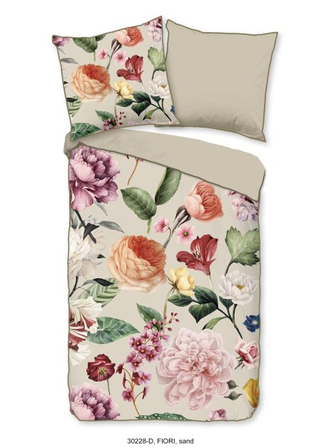 Descanso Dekbedovertrek "bloemen" - Zand - (135x200 cm) - Biologisch Katoen satijn