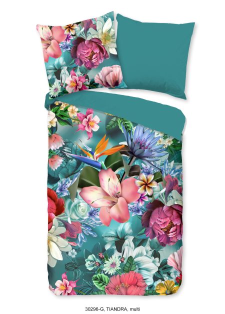 Good Morning Dekbedovertrek "bloemen" - Petrol - (135x200 cm) - Katoen