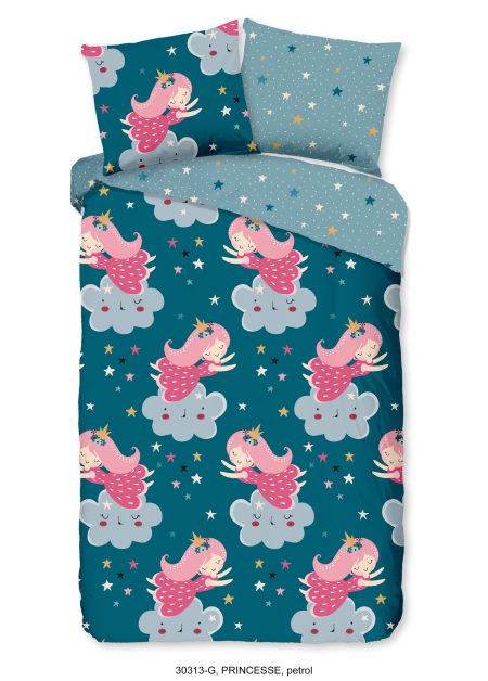 Good Morning Kinderdekbedovertrek "princes" - Petrol - (140x200/220 cm) - Katoen