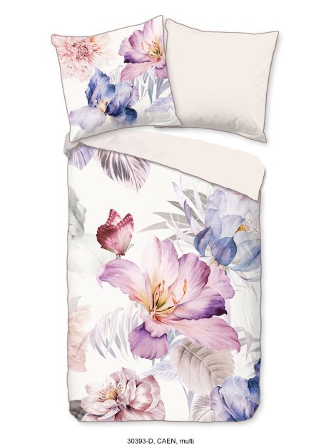 Descanso Dekbedovertrek "bloemen" - Multi - (135x200 cm) - Biologisch Katoen satijn