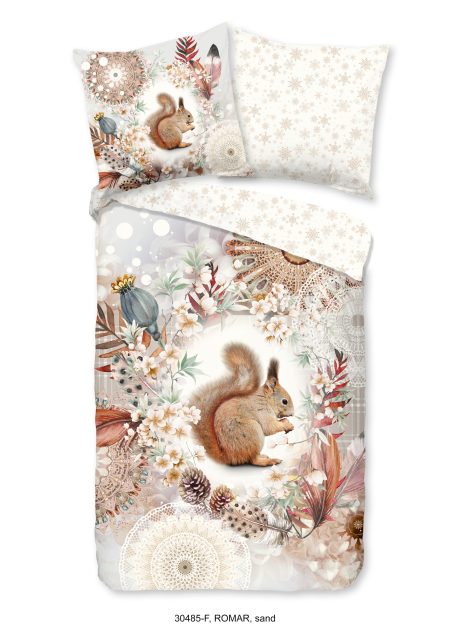 HIP Dekbedovertrek "mandala's en een eekhoorn" - Zand - (135x200 cm) - Katoen Flanel