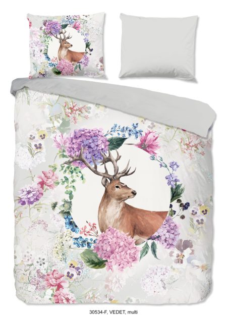 Good Morning Dekbedovertrek "Hert" - Grijs - (200x200/220 cm) - Katoen Flanel