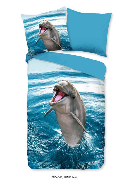 Good Morning Kinderdekbedovertrek "dolfijn" - Blauw - (135x200 cm) - Katoen