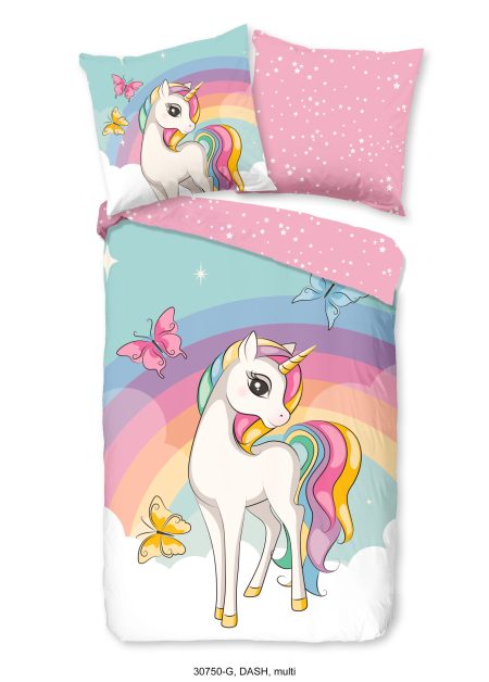 Good Morning Kinderdekbedovertrek "eenhoorn en regenboog" - Multi - (135x200 cm) - Katoen