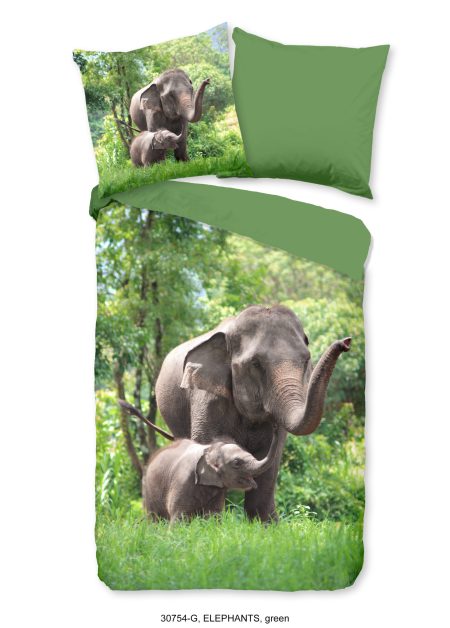 Good Morning Kinderdekbedovertrek "olifant" - Groen - (135x200 cm) - Katoen