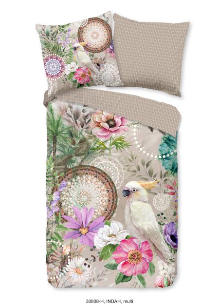 HIP Dekbedovertrek "mandala's, bloemen en een papagaai" - Zand - (135x200 cm) - Katoen Satijn