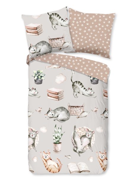 Good Morning Kinderdekbedovertrek "poezen" - Grijs - (135x200 cm) - Katoen