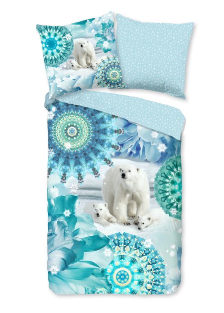HIP Dekbedovertrek "mandala's en ijsberen" - Blauw - (200x200 cm) - Katoen Flanel