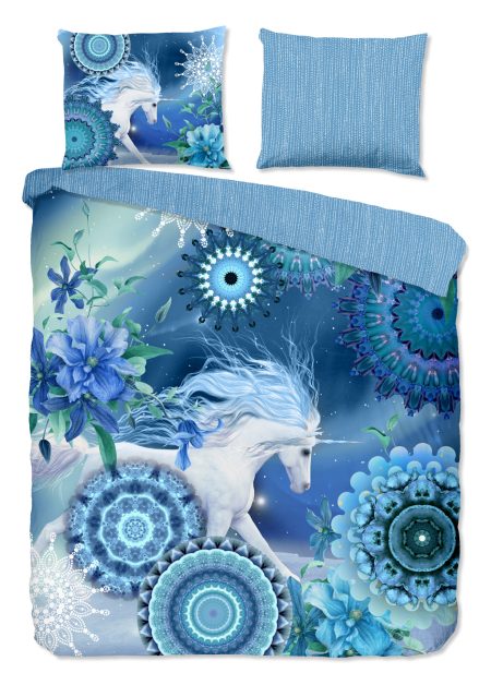 HIP Dekbedovertrek "mandala's en eenhoorn" - Blauw - (200x200/220 cm) - Katoen Flanel