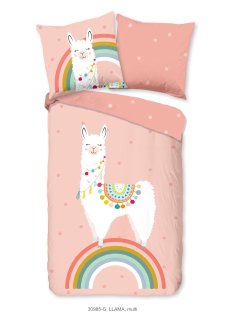 Good Morning Kinderdekbedovertrek "lama en regenboog" - Multi - (135x200 cm) - Katoen