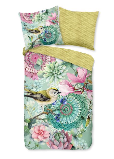 HIP Dekbedovertrek "mandala's, bloemen en vogels" - Groen - (135x200 cm) - Katoen Satijn