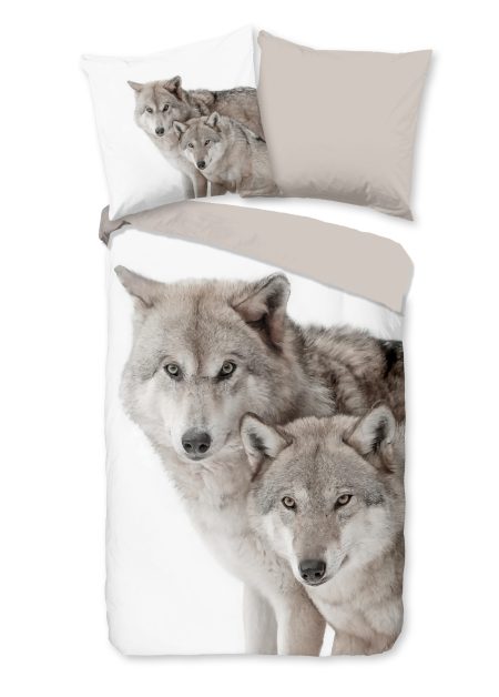 Good Morning Dekbedovertrek "wolven in de sneeuw" - Zand - (155x220 cm) - Katoen Flanel