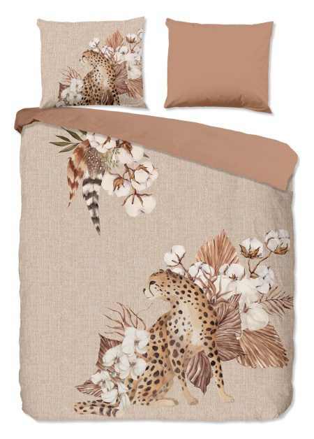 Good Morning Dekbedovertrek "tijger en bloemen" - Zand - (240x200/220 cm) - Katoen Flanel