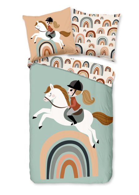 Good Morning Kinderdekbedovertrek "paard en regenboog" - Multi - (135x200 cm) - Katoen
