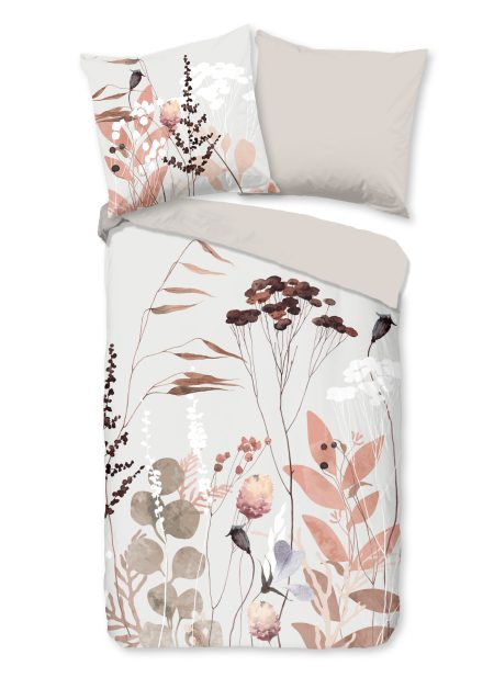 Good Morning Dekbedovertrek "bloemen en bladeren" - Grijs - (135x200 cm) - Katoen