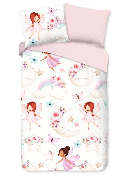 Good Morning Kinderdekbedovertrek "regenboog, maan en fee" - Multi - (140x200/220 cm) - Katoen