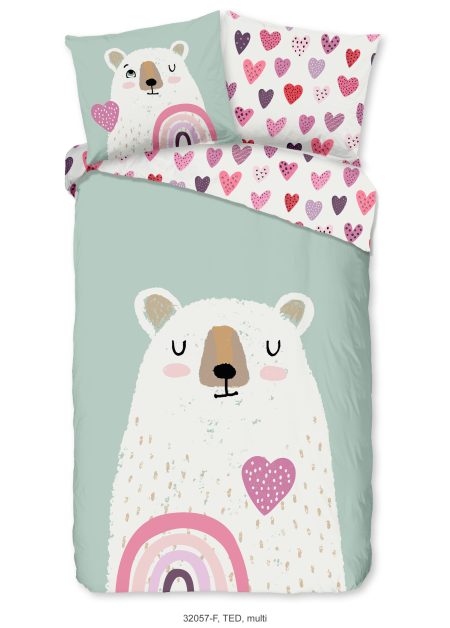 Good Morning Kinderdekbedovertrek "beer met hart en regenboog" - Multi - (140x200/220 cm) - Katoen Flanel