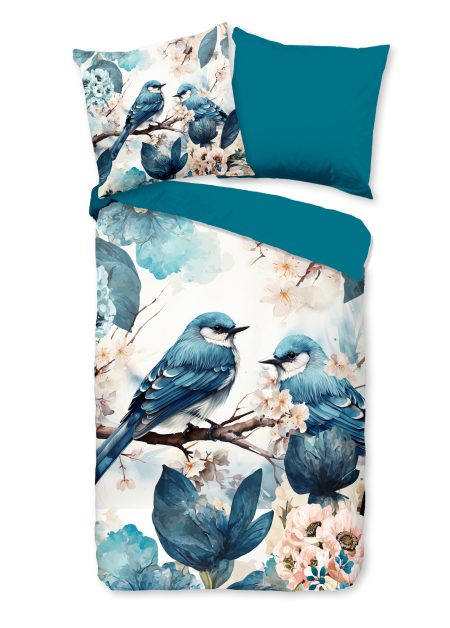 Pure Dekbedovertrek "blauwe vogels" - Blauw - (135x200 cm) - Microfiber