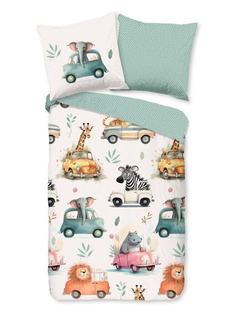 Good Morning Kinderdekbedovertrek "dieren in auto's" - Multi - (135x200 cm) - Katoen