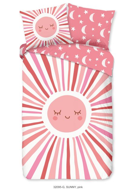 Good Morning Kinderdekbedovertrek "zon, maan en sterren" - Roze - (140x200/220 cm) - Katoen