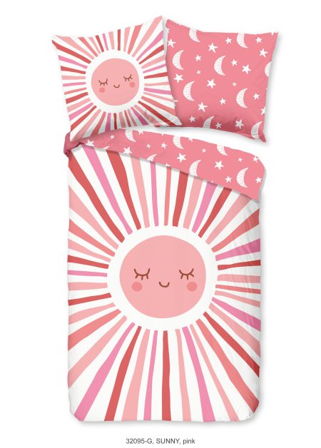 Good Morning Kinderdekbedovertrek "zon, maan en sterren" - Roze - (135x200 cm) - Katoen