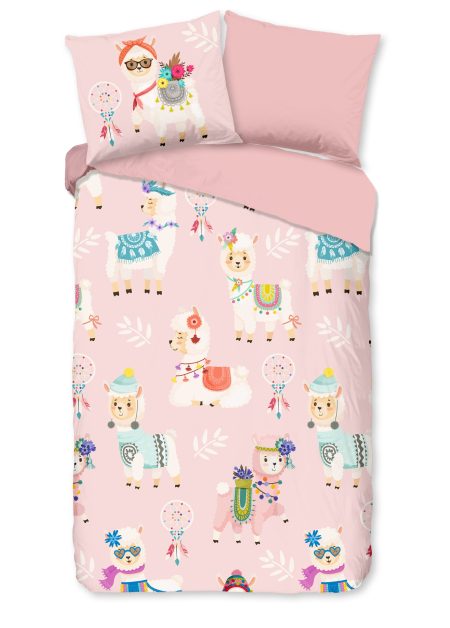 Good Morning Kinderdekbedovertrek "lama's" - Roze - (140x200/220 cm) - Katoen Flanel