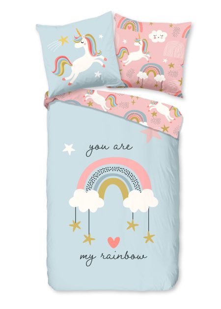 Good Morning Kinderdekbedovertrek "eenhoren en regenbogen" - Multi - (135x200 cm) - Katoen