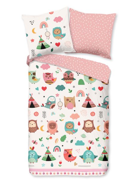 Good Morning Kinderdekbedovertrek "uilen in boho thema" - Multi - (135x200 cm) - Katoen