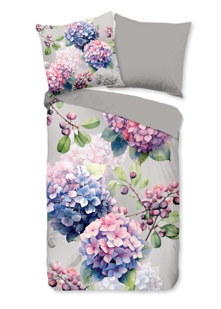 Good Morning Dekbedovertrek "hortensia bloemen" - Grijs - (135x200 cm) - Katoen
