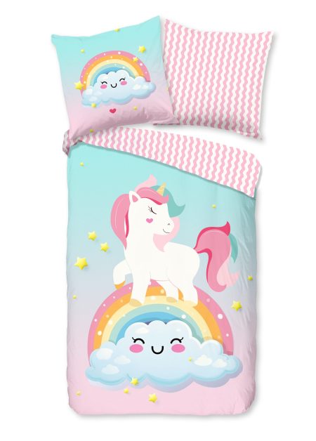 Good Morning Kinderdekbedovertrek "eenhoorn & regenboog" - Multi - (135x200 cm) - Katoen