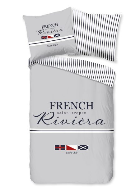 Pure Dekbedovertrek "landelijkestijl met streepjes" - Grijs - (135x200 cm) - Microfiber