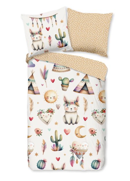 Good Morning Kinderdekbedovertrek "woestijnvosjes met cactussen tipi tenten en boho elementen" - Multi - (135x200 cm) - Katoen