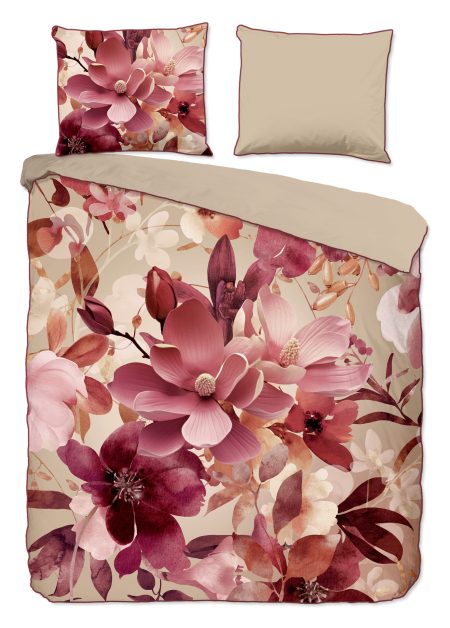 Descanso Dekbedovertrek "bloemen" - Zand - (200x200/220 cm) - Katoen Satijn